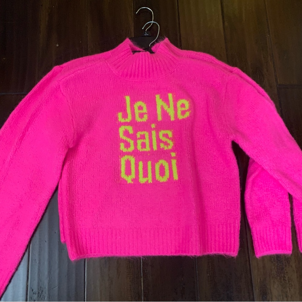 GB Girls Vibrant Pink Cowl Sweater with Yellow Text